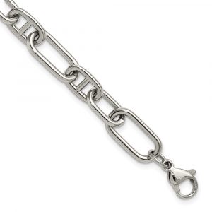 Stainless Steel Polished 6.5 +1.25-inch 9mm Link Bracelet