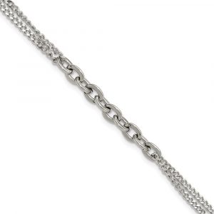Stainless Steel Polished Two-Strand 7-inch +1-inch Bracelet