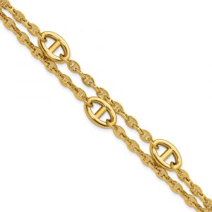 Stainless Steel Polished Yellow IP 2-Strand 7-inch +1.25-inch Bracelet