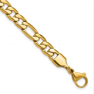 Stainless Steel Polished Yellow IP-plated 8mm Figaro Cha-inch 8.75-inch Bracelet