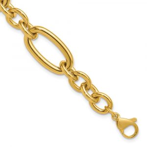 Stainless Steel Polished Yellow IP-plated Open Link 7-inch +1.25-inch Bracelet