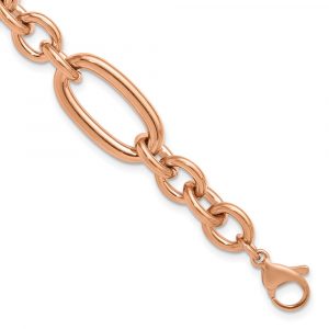 Stainless Steel Polished Rose IP-plated Open Link 7-inch +1.25-inch Bracelet