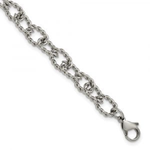 Stainless Steel Polished and Textured Open Link 7-inch +1-inch Bracelet