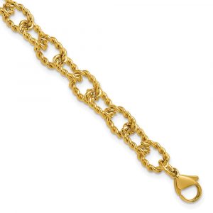 Stainless Steel Polished/Textured Yellow IP Open Link 7-inch +1-inch Bracelet