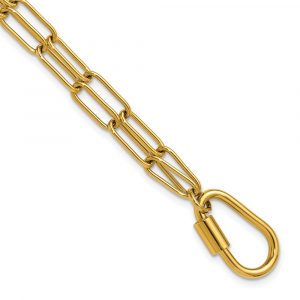 Stainless Steel Polished Yellow IP-Plated 8-inch Paperclip Link Bracelet