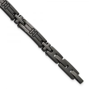 Stainless Steel Polished GunMetal IP-plated Cross Link 8.25-inch +.5-inch Bracele
