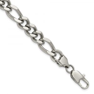 Stainless Steel Polished 9mm Figaro Cha-inch 8.25-inch Bracelet