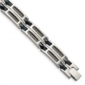Stainless Steel Polished with Blue Ceramic 8.75-inch Bracelet