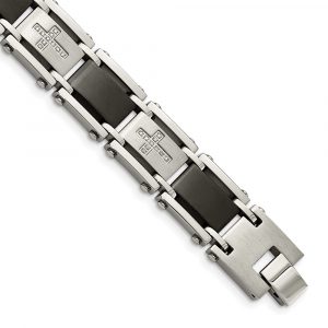 Stainless Steel Brushed & Polished Black IP 1/4ct. Diamond 8.75-inch Bracelet