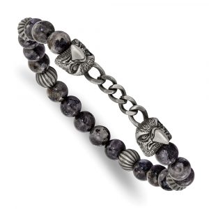 Stainless Steel Antique White Bronze Eagle Labradorite 7.25-inch Bracelet