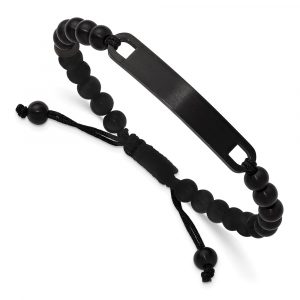 Stainless Steel Brushed Black IP-plated 6mm Beaded Adjustable ID Bracelet
