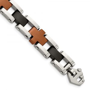 Stainless Steel Brushed & Polished Brown & Black IP-plated 8.75-inch Bracelet