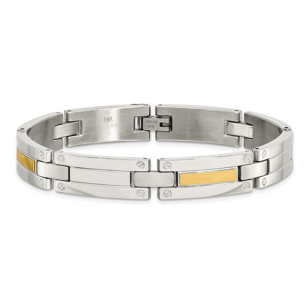 Stainless Steel with 14k Accent 8.5-inch Polished Link Bracelet - Image 4