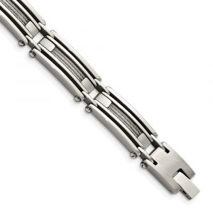Stainless Steel 9-inch Brushed and Polished Wire Bracelet