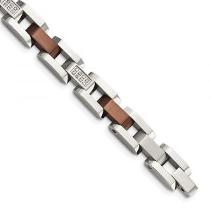 Stainless Steel Brushed & Polished Brown IP 1/4ct. Diamond 8.5-inch Bracelet