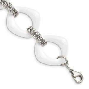 Stainless Steel Polished w/White Ceramic 8-inch Bracelet