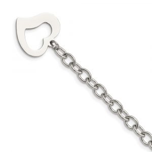 Stainless Steel Polished Open Link with Open Heart 8.5 inch Bracelet