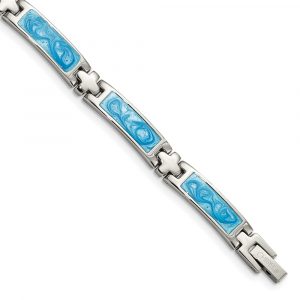 Stainless Steel Polished w/Blue Enamel 7.25-inch Bracelet