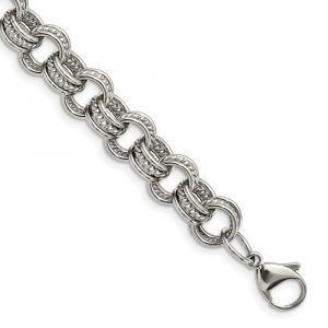 Stainless Steel Polished and Textured Multi Link 7.75-inch Bracelet
