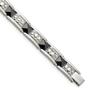 Stainless Steel Polished and Textured Black-plated 8.5-inch Bracelet