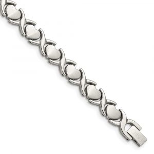 Stainless Steel Brushed and Polished Stampato 8-inch Bracelet