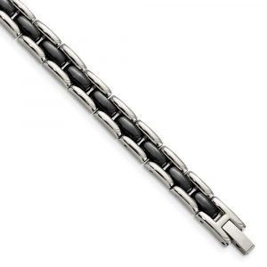 Stainless Steel Polished w/Black Ceramic 8-inch Bracelet
