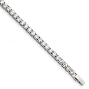 Stainless Steel Polished w/CZ 7.5-inch Tennis Bracelet