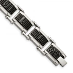 Stainless Steel Polished and Textured Black-plated 9-inch Bracelet