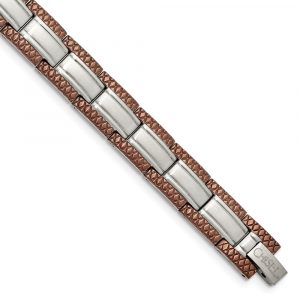 Stainless Steel Brushed & Textured Brown IP-plated 8.75-inch Bracelet