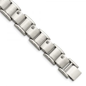 Stainless Steel Brushed and Polished with Black Diamonds 8.5-inch Bracelet