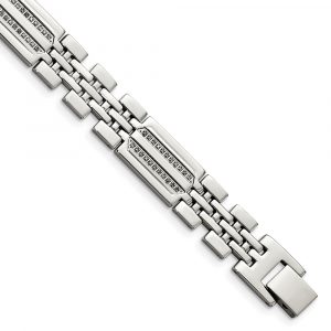 Stainless Steel Polished w/Diamonds Fancy 8.75-inch Bracelet