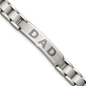 Stainless Steel 8.75-inch Brushed and Polished Lasered DAD Bracelet