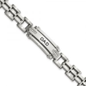 Stainless Steel Brushed and Polished with CZ DAD 8.5-inch Bracelet