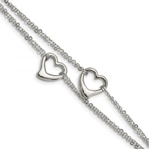 Stainless Steel Polished Cutout Hearts 7-inch Bracelet