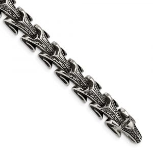 Stainless Steel Antiqued and Polished 8.5-inch Bracelet