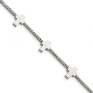 Stainless Steel Polished Crosses on Twisted Wire w/.75-inch ext. Bracelet