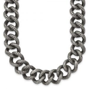 Stainless Steel Antiqued and Textured Link 24-in Necklace