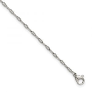 Stainless Steel Polished Alternate Anchor Link Chain 9.5 inch Anklet