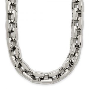 Stainless Steel Polished 20-in Square Link Necklace