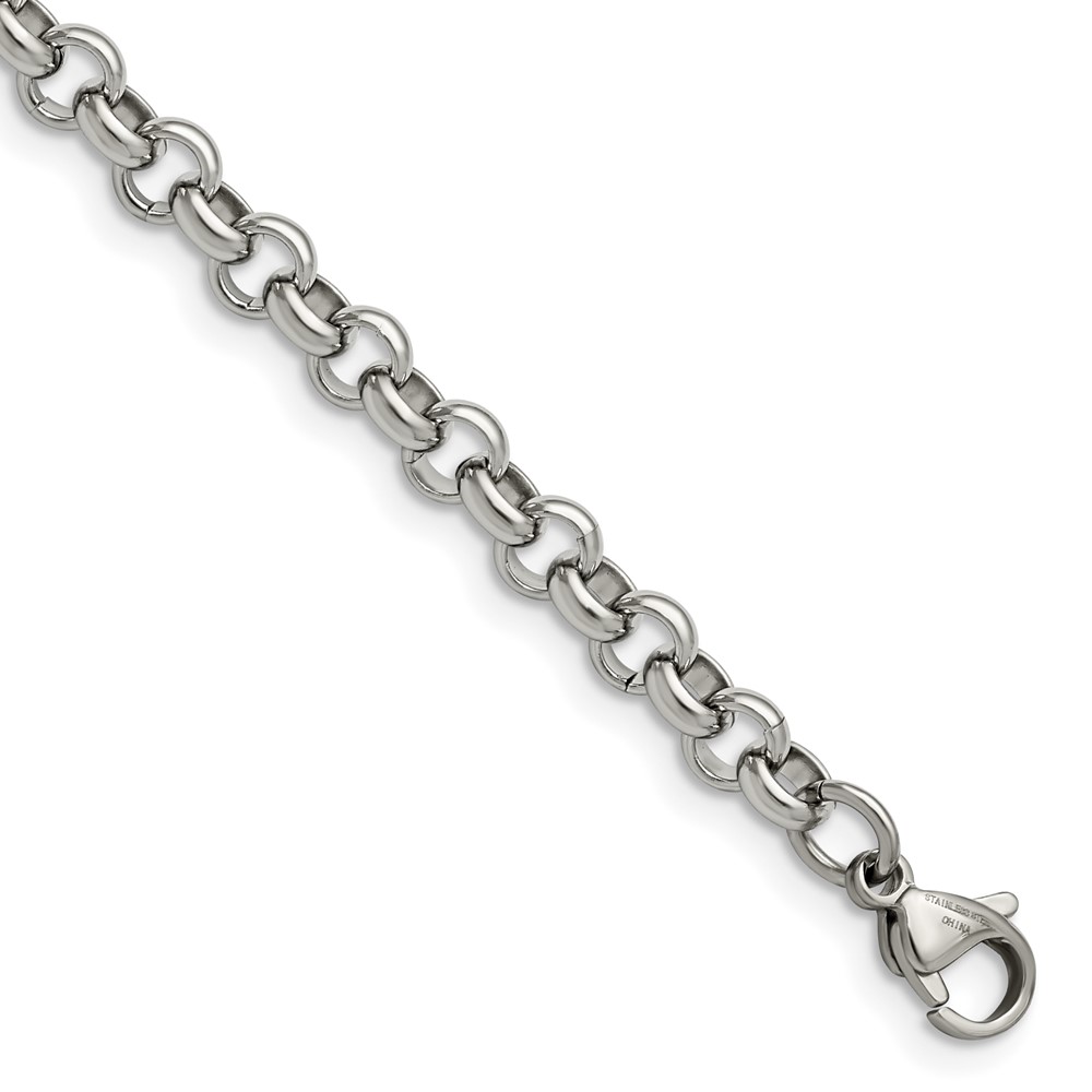 Stainless Steel Polished 6mm Rolo Chain - 7.5-inch