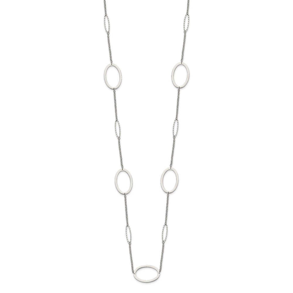 Stainless Steel Polished Fancy Oval Link 38-in Necklace - Image 3