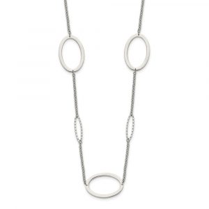 Stainless Steel Polished Fancy Oval Link 38-in Necklace