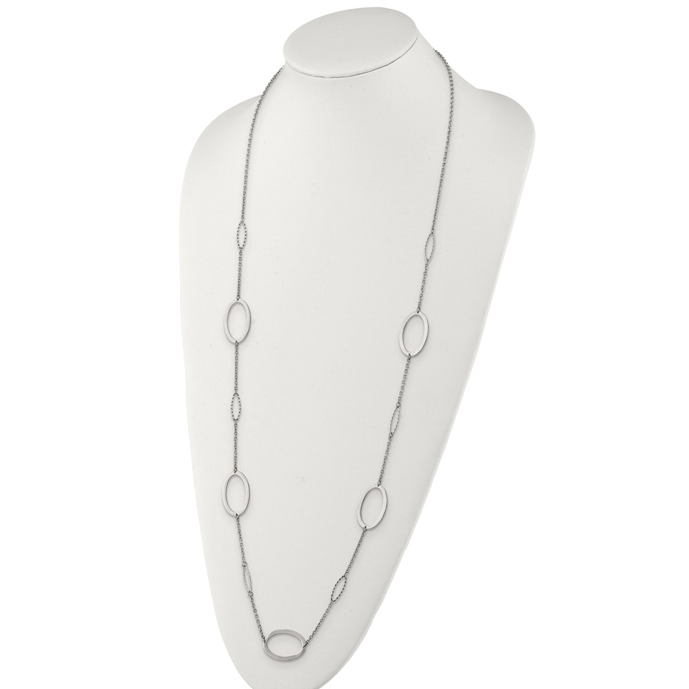Stainless Steel Polished Fancy Oval Link 38-in Necklace - Image 4