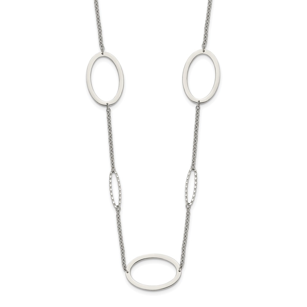 Stainless Steel Polished Fancy Oval Link 38-in Necklace