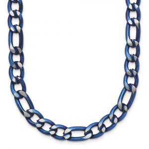 Stainless Steel Brushed and Polished Blue IP 7.5mm Figaro Necklace