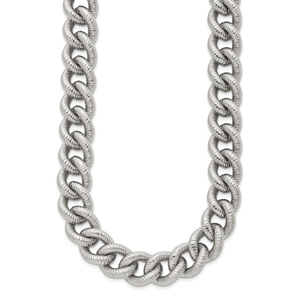 Stainless Steel Polished and Textured 14.5mm Curb Chain - 23.75-inch - Image 3