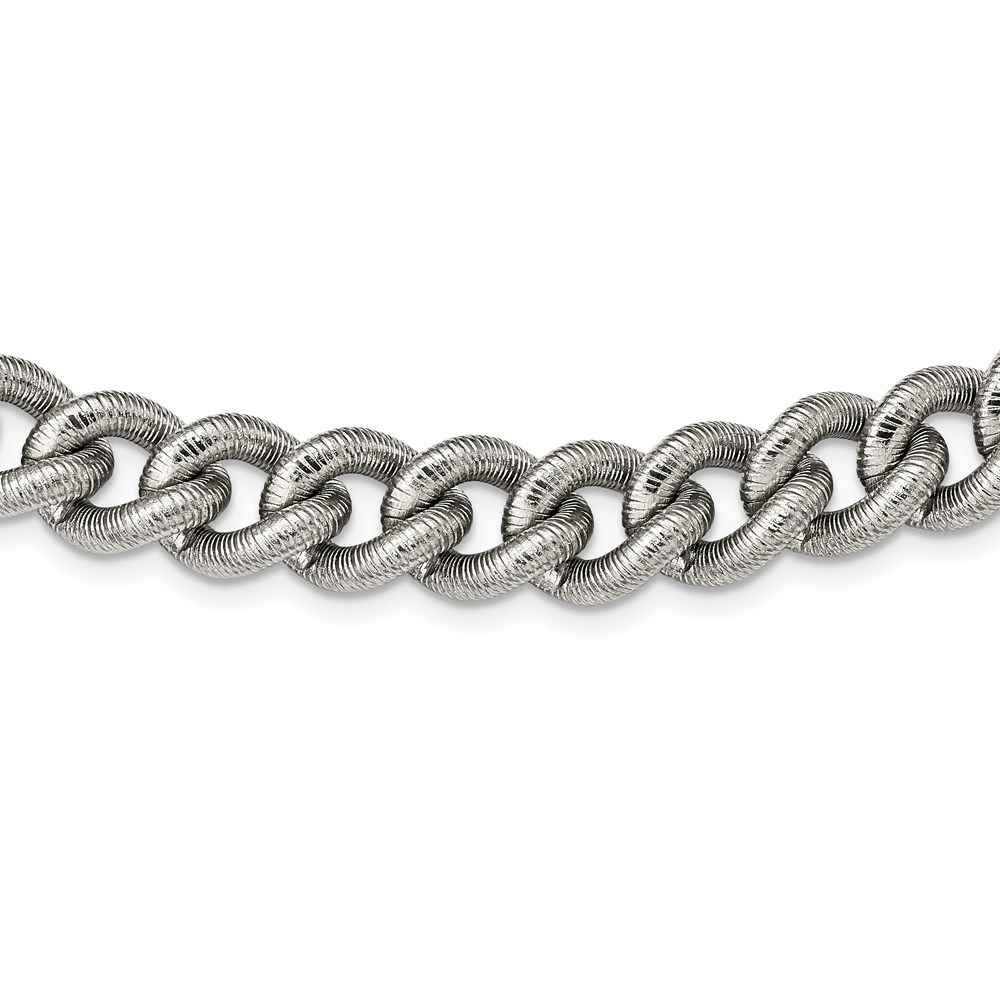 Stainless Steel Polished and Textured 14.5mm Curb Chain - 23.75-inch - Image 4