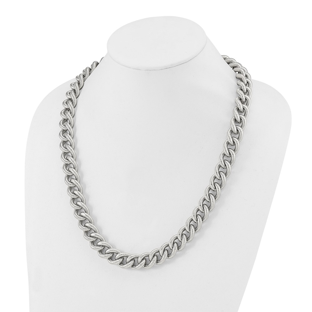 Stainless Steel Polished and Textured 14.5mm Curb Chain - 23.75-inch - Image 5