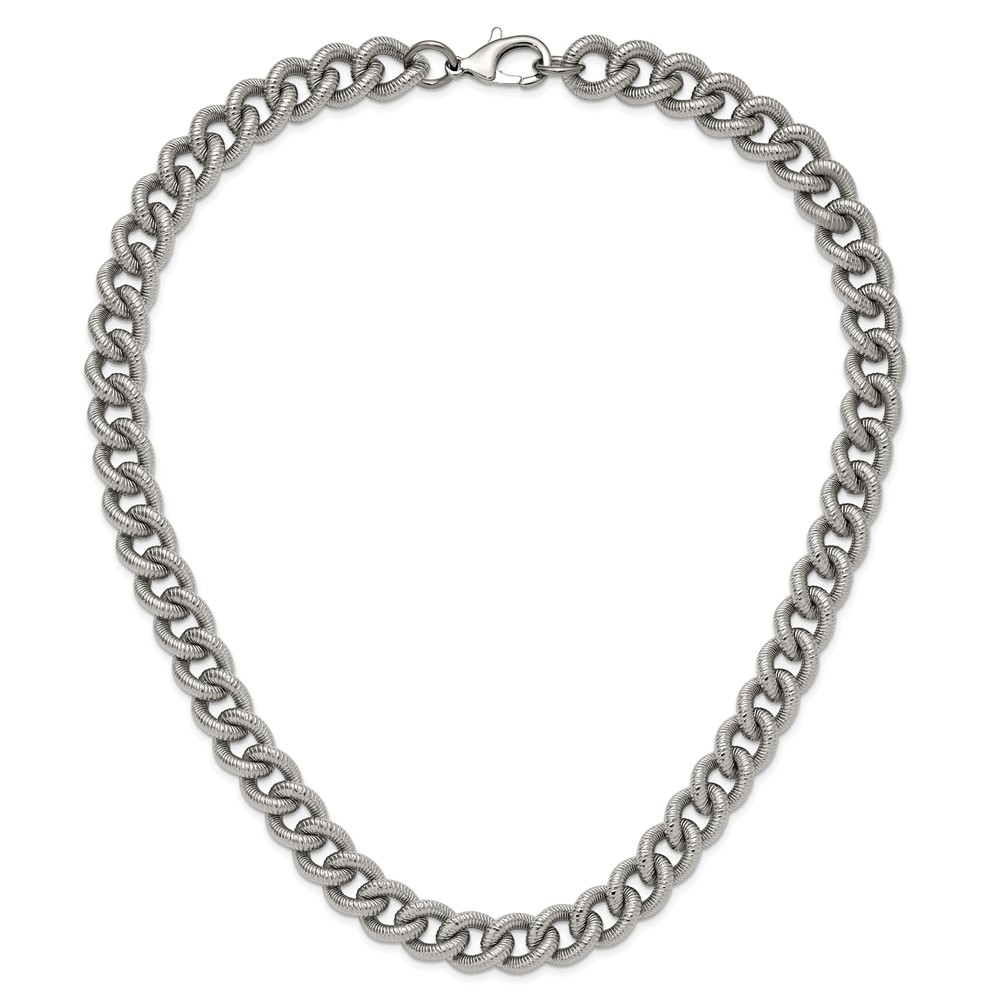 Stainless Steel Polished and Textured 14.5mm Curb Chain - 23.75-inch - Image 6