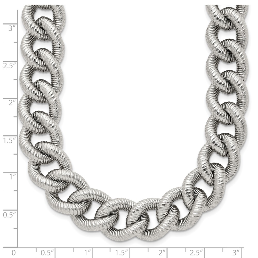 Stainless Steel Polished and Textured 14.5mm Curb Chain - 23.75-inch - Image 7